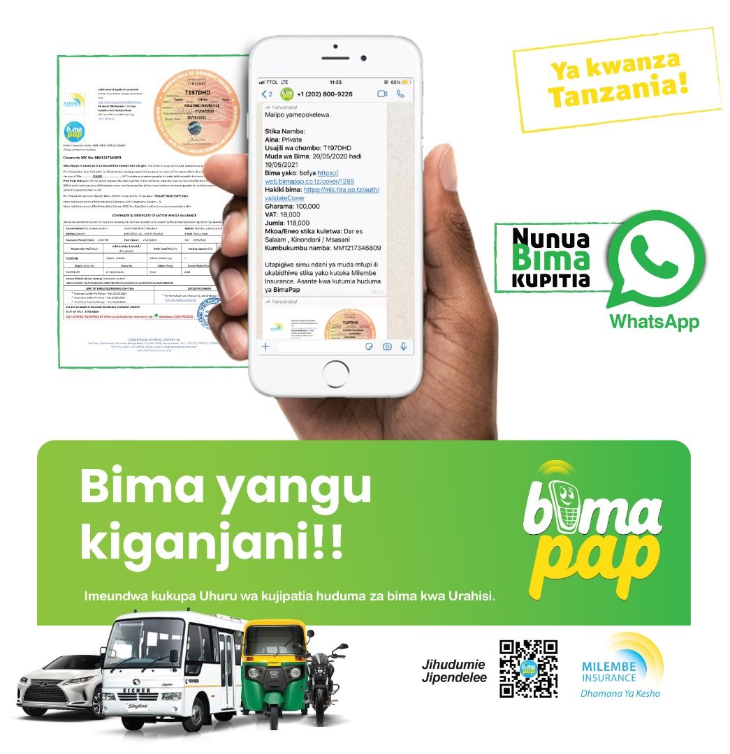 bimapaptz's tweet photo. Nunua bima mahala popote sehemu yoyote ⠀⠀
.⠀⠀
.⠀⠀
Tuma neno BIMAPAP Kwenda 0764166066 Utapata ujumbe utakaokupelekea kupata link ya whatsapp na ulipie bima ya chombo chako.⠀⠀
.⠀⠀
#insurance #bimapap #bimatz #insurancebroker #insuranceagent #insurancecompany #bimapap https://t.co/iLmGjlPabH