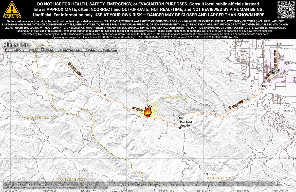 CaliFireBot's tweet photo. #MineralFire 🔥 unofficial, automated update.
@FresnoCoFire; ~10mi WSW of Coalinga, CA. ⚠️ DO NOT USE FOR SAFETY PURPOSES - See officials instead. May be incorrect; disclaimers in images. https://t.co/mvcynRDGXk