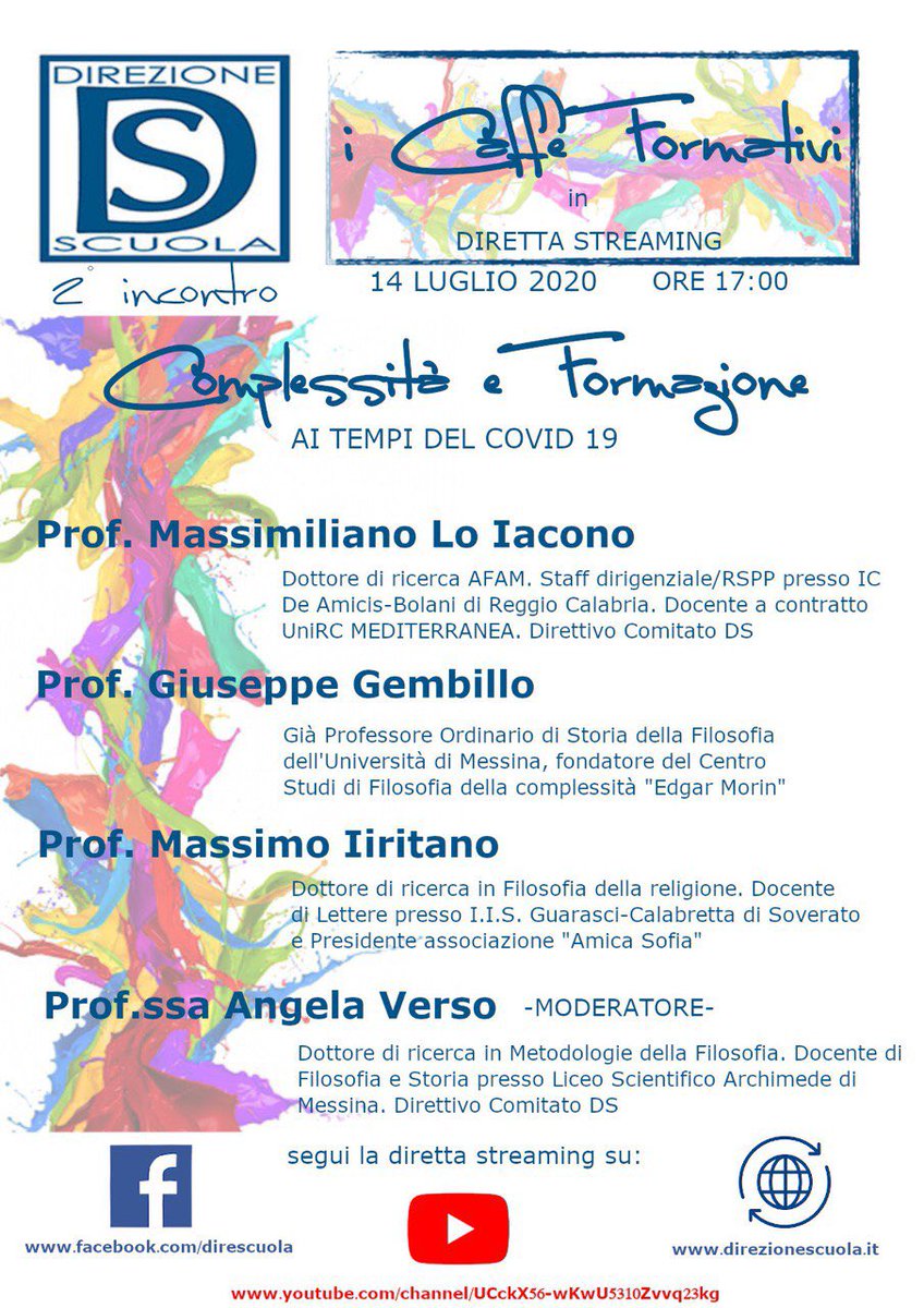 DirezioneScuola's tweet photo. Per chi lo avesse perso, secondo caffè formativo di @DirezioneScuola  “Complessità e formazione” Watch here https://t.co/NPEZ89ksdM  

@AngelaVerso @massimoiiritano @FondAgnelli @AmicaSofia @unimessina @UniMediterranea @UniCalPortale @massibebop @LunaRenda @fiammetta_russo https://t.co/CKRbkEXuKW