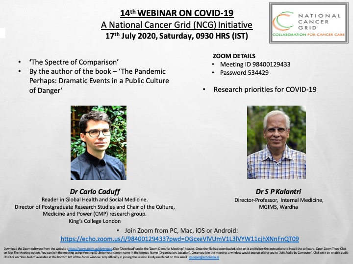 cspramesh's tweet photo. Join Zoom from PC, Mac, iOS or Android:
https://t.co/FwCxde0MMj
The 14th @CancerGridIndia webinar on #Covid_19 
Meeting ID 98400129433
Password 534429 https://t.co/m1oFDEuJrl