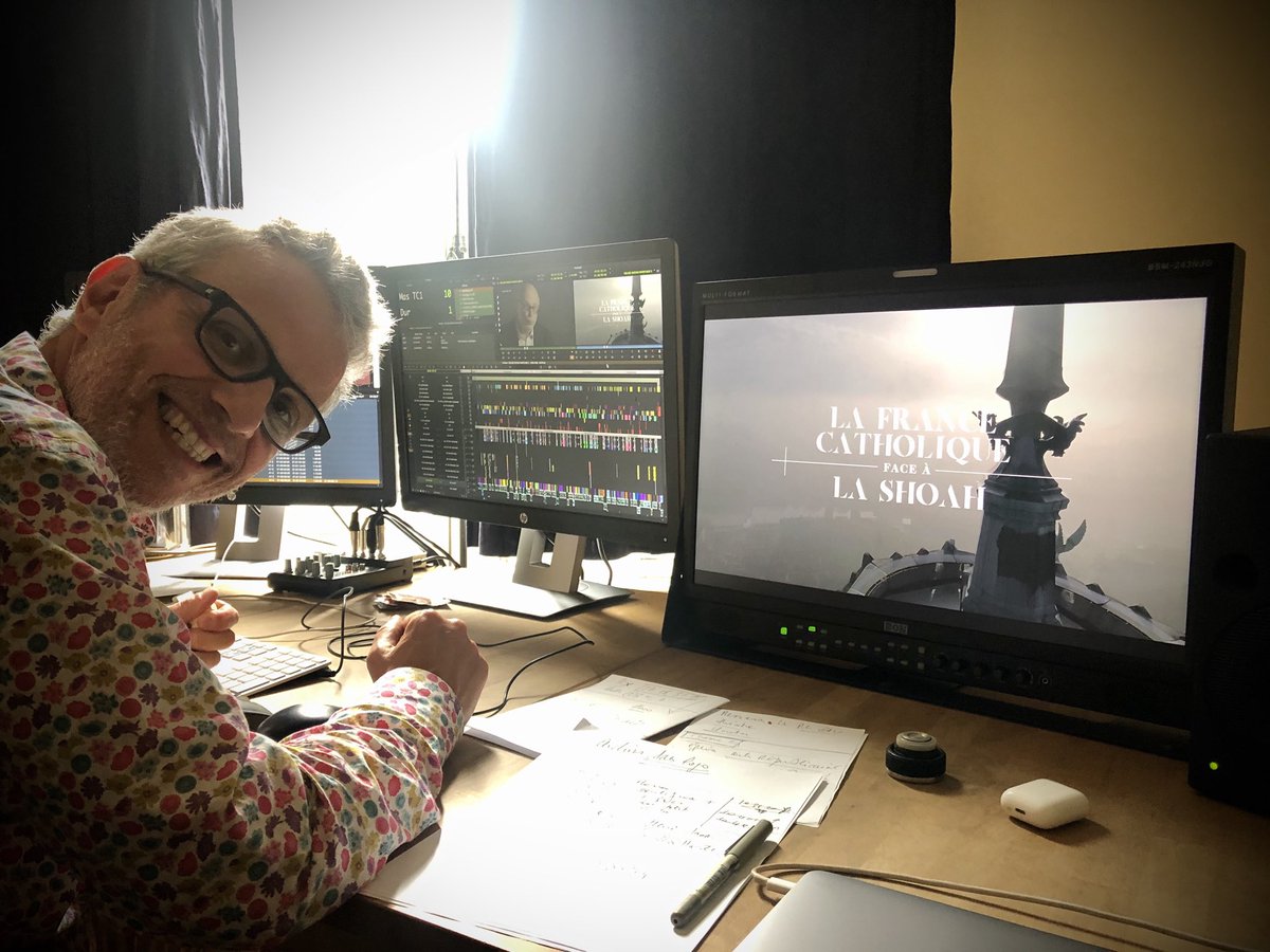 mcgambart's tweet photo. Clap de fin pour « La France catholique face à la Shoah » ! Merci Louis Goldschmidt pour ton magnifique travail de montage. Le film sera à découvrir à la rentrée sur #France5 #MorganeProductions https://t.co/2x6BRW0ulT