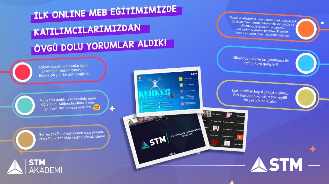 stmakademi's tweet photo. MEB ile imzaladığımız protokol kapsamında 6-10 Temmuz tarihlerinde yaklaşık 40 öğrenci ile online eğitim programımızı gerçekleştirdik. Öğrenciler şirket ve çalışma alanlarımız hakkında bilgi edinirken teknik konulara yönelik eğitimler aldılar. @bilsemmeb @tcmeb https://t.co/FfVPL7Z3p3
