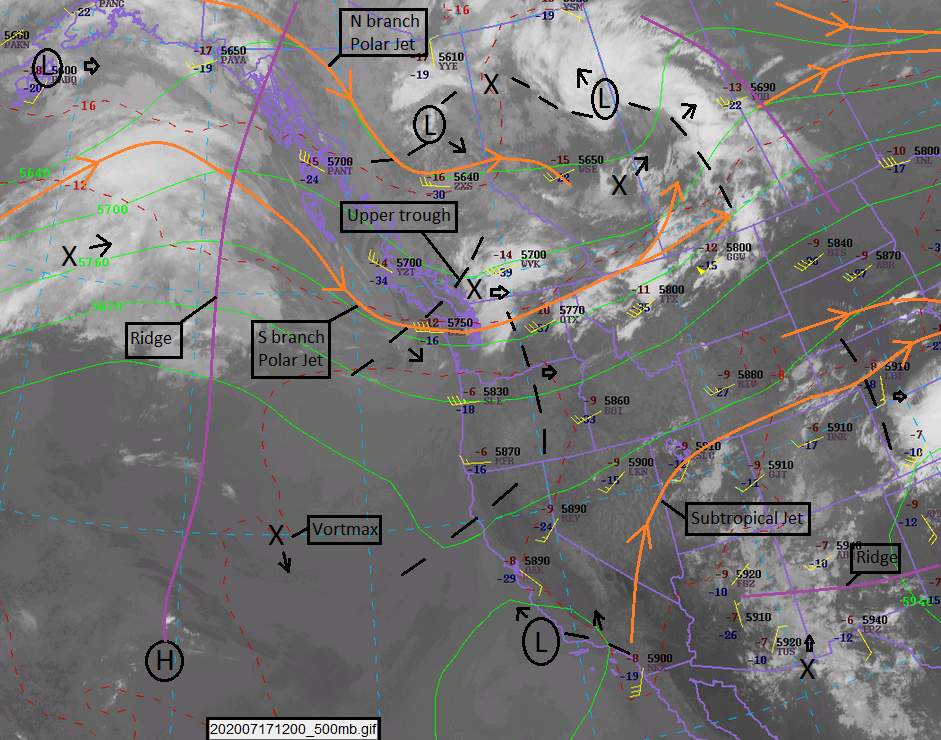 ensembleator's tweet photo. Moist, stable marine air at low levels this AM, with some jet stream cloud aloft. Toilet bowl circulation over the S Strait. Spotty showers in the area. Clouds should break up this PM as a ridge builds in from the W. Mainly sunny and warmer Sat; again Sun #YVR. Even warmer Mon https://t.co/mJPUWFGEjk