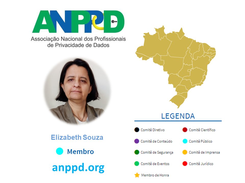 BethCSouza's tweet photo. Agora faço parte da Associação Nacional dos Profissionais de Privacidade de Dados - ANPPD, como membro do comitê público. #anppd #lgpd https://t.co/yIDXTihpE5