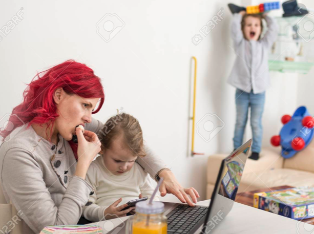 Left hand on computer only able to press 'A' and caps-lock, multi-tasking work while eating while watching kids, one child on phone but still needs attention, other one having melt-down. 10 out of 10 well done.