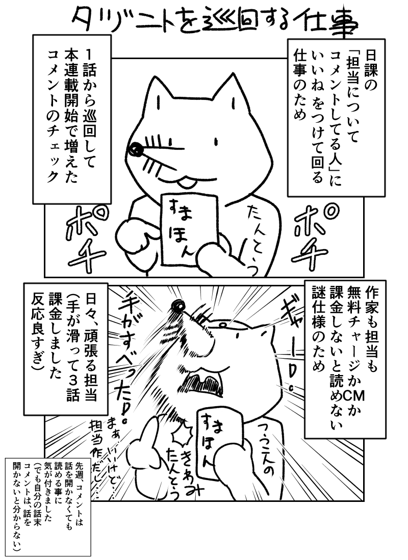 えん Frontier Coba 私も暇な時 担当さんみたいに全員いいね つけてまわる謎の行動することありますw タヅニトも 担当さんも 読者もおもしろくて好き Twitter