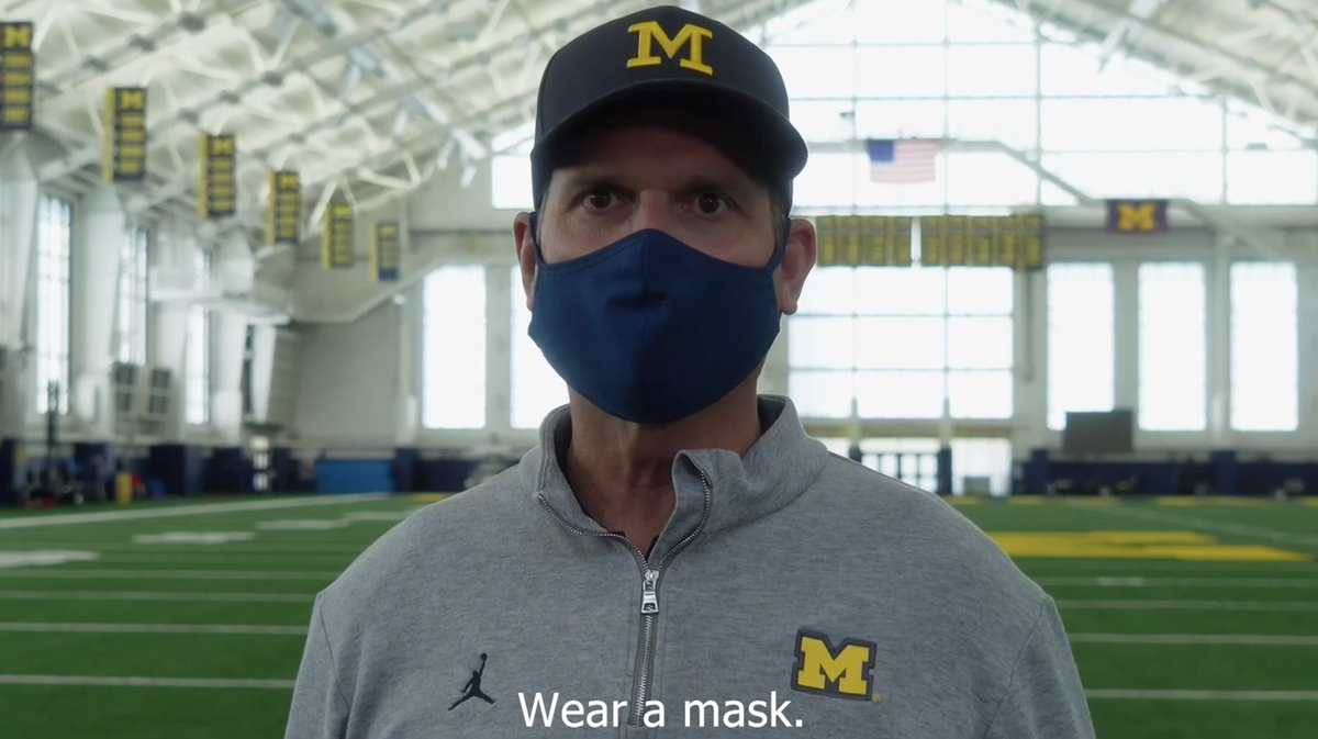 UMichFootball's tweet photo. Wear. A. Mask. https://t.co/I9UGtYCbQj