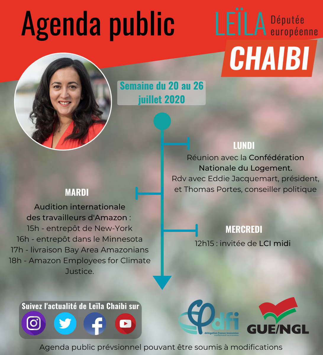 leilachaibi's tweet photo. 📅 Comme chaque lundi, voici un aperçu de mon agenda des prochains jours.

Avec notamment la reprise de l'audition internationale des travailleur·ses d'#Amazon.
Direction le pays qui à vu naître Amazon : les États-Unis🇺🇸.
#AmazonInvestigation

Bonne semaine à tous et toutes ! ✊ https://t.co/sphEoxN31k