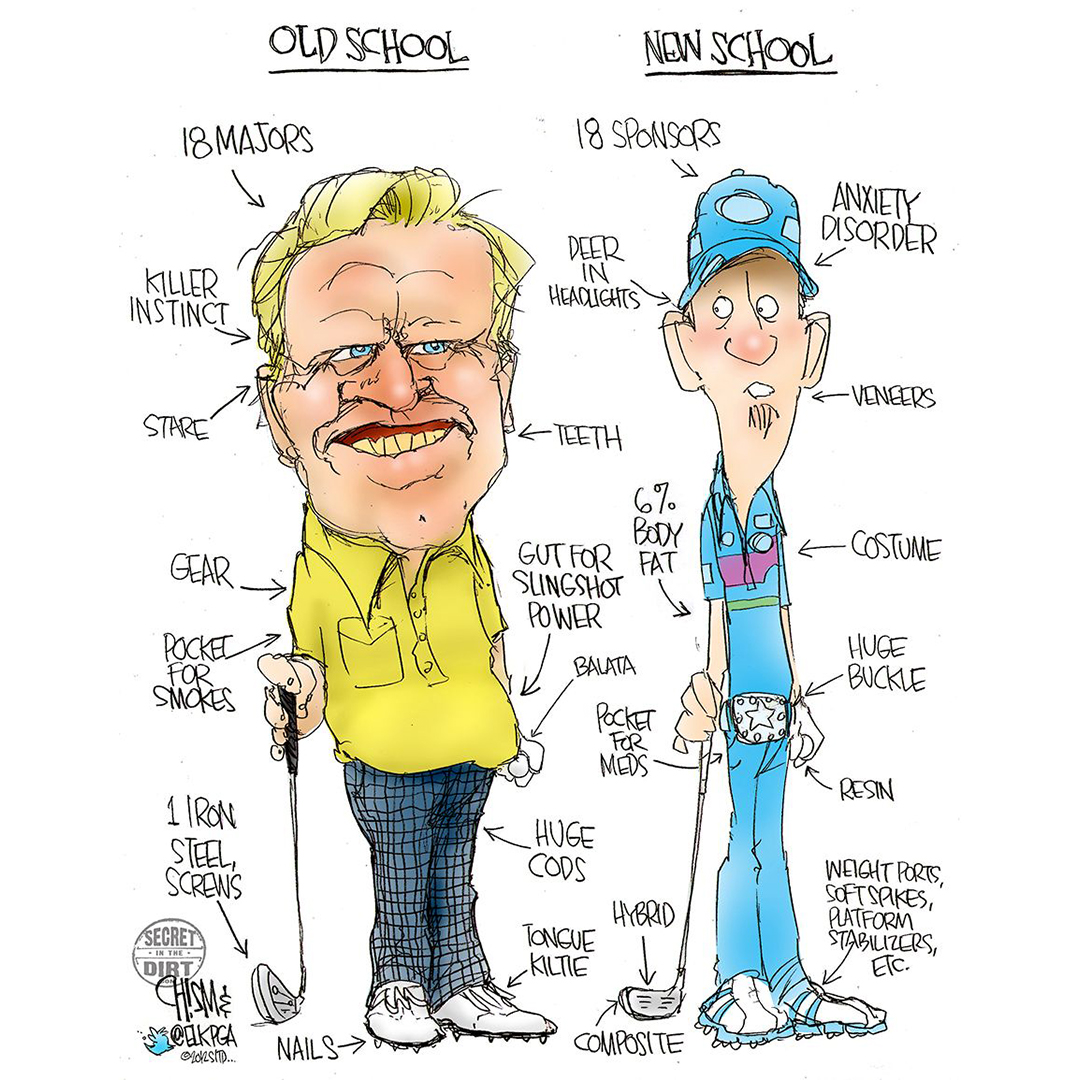 SecretGolf's tweet photo. Toon of the day:

Old School vs. New School

Download SG Tour app for more!
https://t.co/TXjR3M4v3x

@jacknicklaus @elkpga @CalderChism @MemorialGolf https://t.co/F0FQfkg7bv
