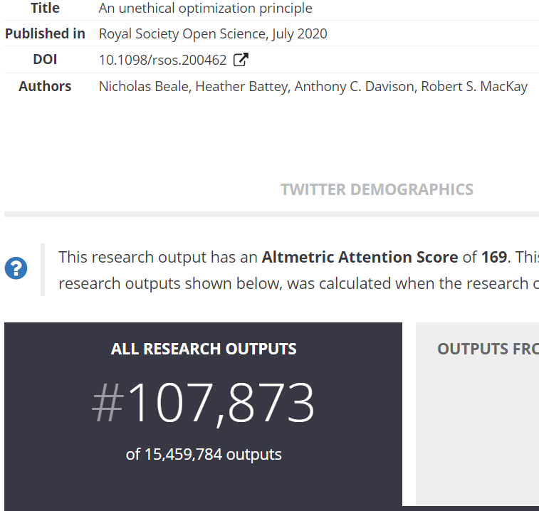 Starcourse's tweet image. #unethicalOptimizationPrinciple paper now in top 0.7% of all papers tracked by Altmetric.

People need to understand:

Profit maximizing AI is disproportionately likely to find unethical solutions (without v careful steps to avoid this.)

royalsocietypublishing.org/doi/10.1098/rs…