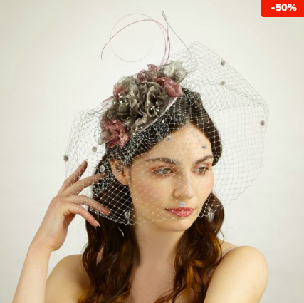 MillineryHUT's tweet photo. This charming floral headpiece is made from grey and pink metallic organza with pearl stamens, delicate veiling, and sculpted quills - https://t.co/GoN6yYov1V #MillineryHut #Millinery #UK #Handmade #Wedding https://t.co/n5ww7ZnPm8