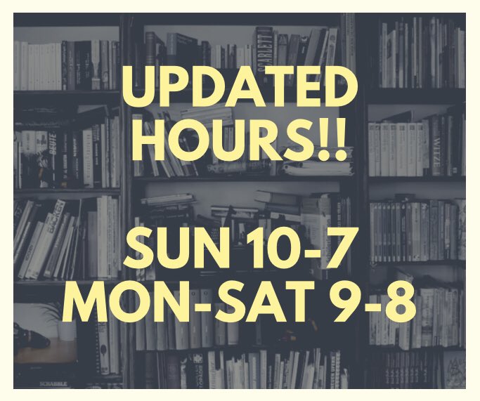 Starting Friday, July 17th our hours have been updated:

Sunday 10am-7pm
Monday - Saturday 9am-8pm

Face masks are required😷

#newhours #moretimeforbooks #seeyouinstore #bnstcloud
