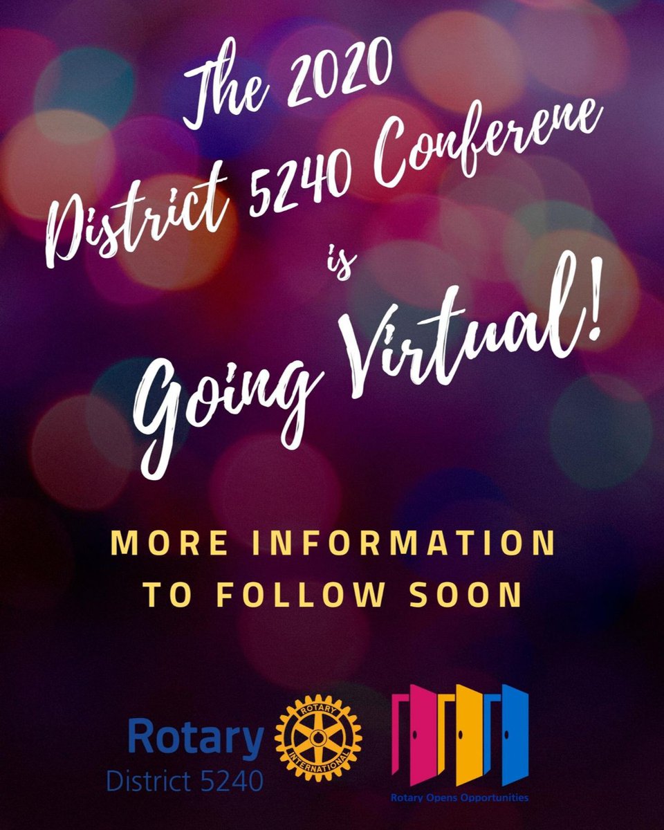 Rotary District 5240 Conference, originally set to take place in San Luis Obispo County is going VIRTUAL!!! More information to follow soon. 
#District5240 
#RotaryOpensOpportunities 
#RotaryInternational