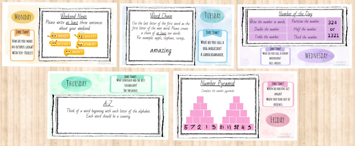 MissHedges_'s tweet image. My three sets of morning tasks templates are complete! 😀Now all I need to do each week is pick my set and then quickly edit the questions and joke. Easy!

#Buncee #BunceeAmbassador #BunceeChat