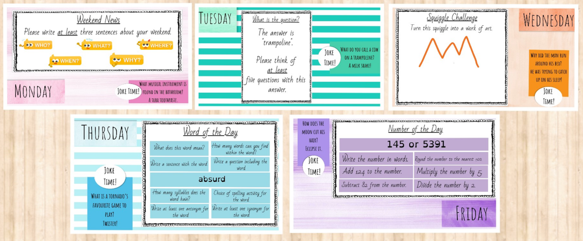 MissHedges_'s tweet image. My three sets of morning tasks templates are complete! 😀Now all I need to do each week is pick my set and then quickly edit the questions and joke. Easy!

#Buncee #BunceeAmbassador #BunceeChat
