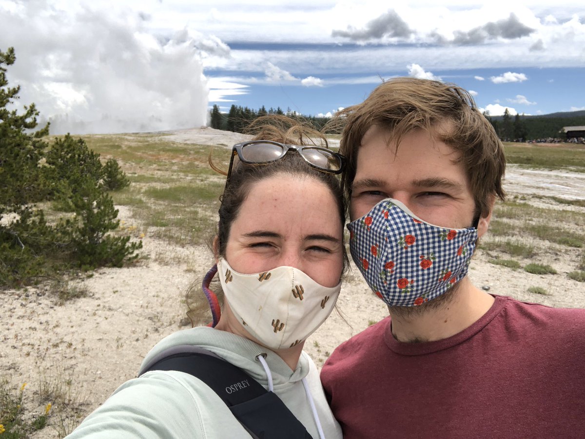 2. While the great outdoors can be safe if you get far enough away from tourist hubs, some trails are crowded and not everyone wears masks. Here at Old Faithful in  @YellowstoneNPS hundreds gathered in crowds to watch the geyser go off, so we made sure to keep our masks on. &ndash; bei  Old Faithful Geyser