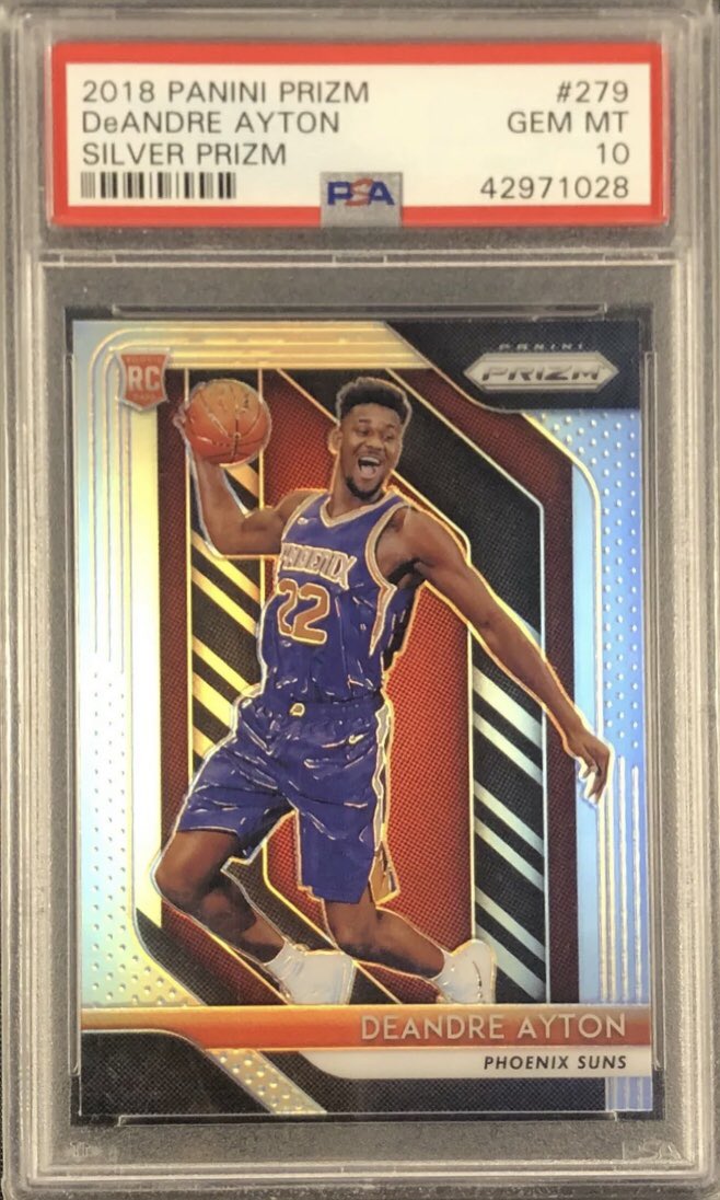 JCards247's tweet photo. #DeAndreAyton #Ayton #AytonRookie #AytonRookieCard #AytonRC #PaniniPrizm #SilverPrizm #RookieCard #AytonPSA10 #PSA10 #JustCards247 https://t.co/YTl7O5evEW