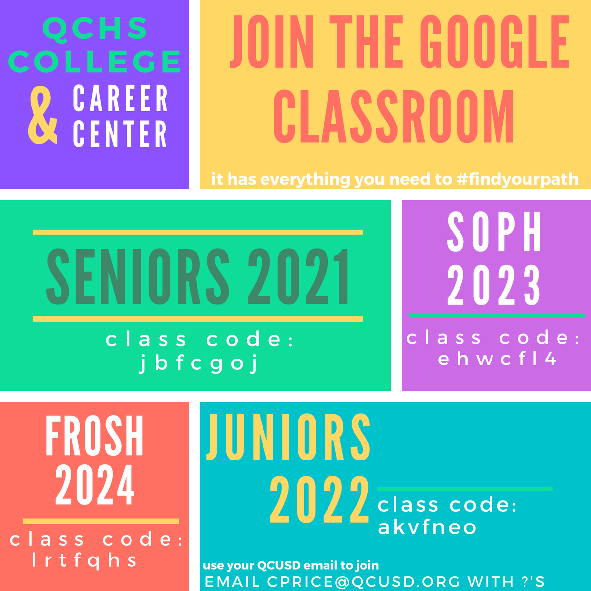 College & Career Center @ Queen Creek High School (@qchs_ccc) on Twitter photo <a href="/QCBulldogs/">Queen Creek HS</a> College planning & Career exploration are happening everyday in the College & Career Center's virtual center (Google classroom) Brand new for Fall are 9th, 10th & 11th grade classrooms. JOIN TODAY!
#QCLeads #QCHigh #findyourpath # <a href="/QCBulldogs/">Queen Creek HS</a> College planning & Career exploration are happening everyday in the College & Career Center's virtual center (Google classroom) Brand new for Fall are 9th, 10th & 11th grade classrooms. JOIN TODAY!
#QCLeads #QCHigh #findyourpath #