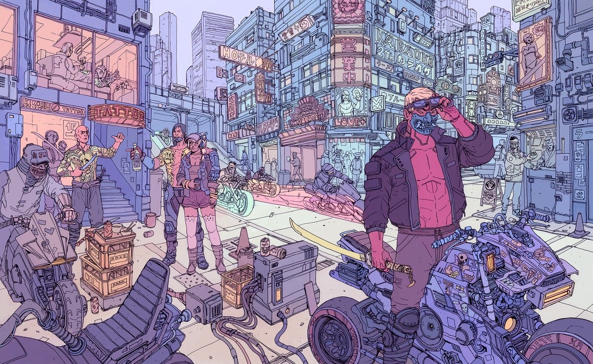 VideoArtGame's tweet photo. The #Art of #Cyberpunk2077 🤖🎨

"Gangs of Night City"

Artist: @B378Unit https://t.co/w7NLHieNGq