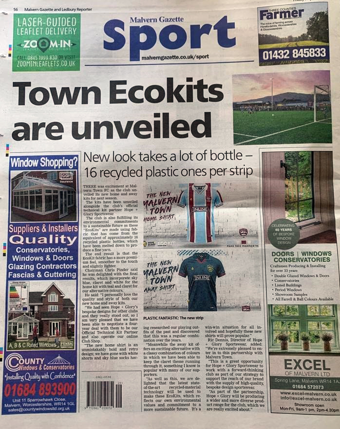 MalvernTown1946's tweet photo. 🗞️IN THE PRESS: More excellent back page coverage for our new-look home &amp; away EcoKits, this time from our friends @MalvernGazette 

Make sure you pick up a copy

You can pre-order our popular new home &amp; away kits here: https://t.co/oYSuQbmxea

@hgsportswear #MakingMalvernProud https://t.co/owQnk0GfyK