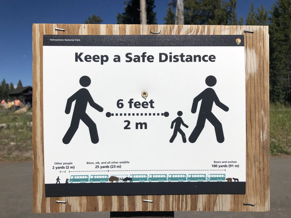 11. National Park staff deserve a lot of credit. They are trying their best to make this summer as normal as possible and keep everyone safe. This sign from Yellowstone is my favorite - they’ve adapted the animal warning to include social distancing as well.  @YellowstoneNPS