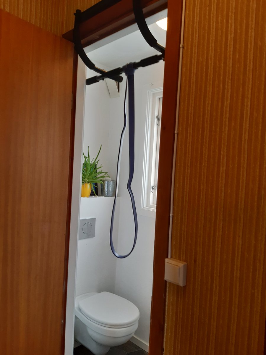 cha_sand's tweet photo. It's the only door with the right dimensions... so the toilet is now my gym. https://t.co/h9SnpaQH8W
