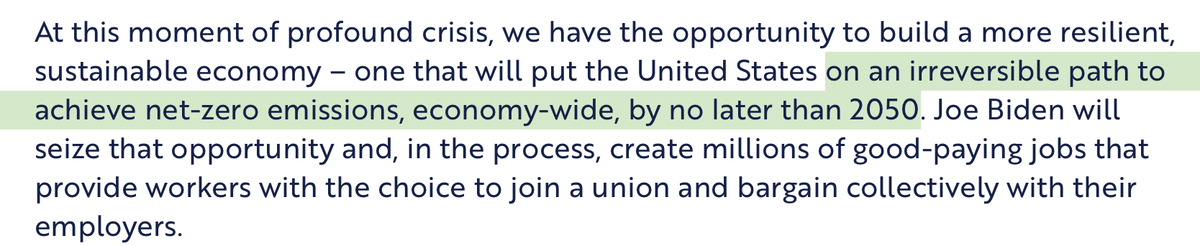 Surprisingly, Biden's plan does not in fact contain an economy-wide net-zero emission goal. It merely states it will put the country on a path to one. There is a big difference between the two. And are we talking CO2 or GHG emissions here? It's unclear.