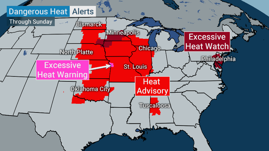 weatherchannel's tweet photo. Pay attention to heat alerts this weekend! We have your city's temps LIVE on The Weather Channel now. https://t.co/JAUHdVPkK9