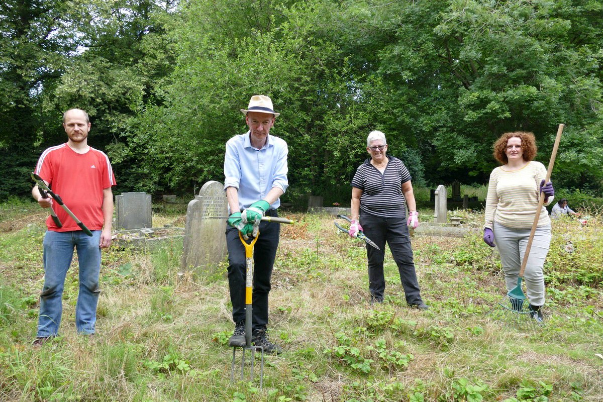patmcfaddenmp's tweet photo. A big job! Clearing up Newacre Cemetery in Coseley today.  Thank you to Rev Emma, Cllr Sue Ridney, Cllr Peter Drake and all the volunteers.  It’s tough for churches with v little income to look after some of the older graveyards. https://t.co/l1vRJYmWkD