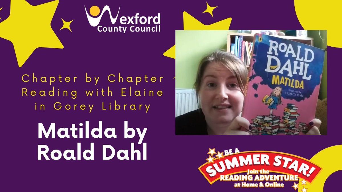 wexlibraries's tweet photo. Hello everyone! Are you ready to read & listen to Matilda with Elaine? Make sure to get cosy & follow along at https://t.co/GDYJt99jqk
#SummerStars2020 #SummerStars #WexLibraries #WexCoCo #TakeACloserLook @LibrariesIre #RightToRead https://t.co/nhJYkPuCvk