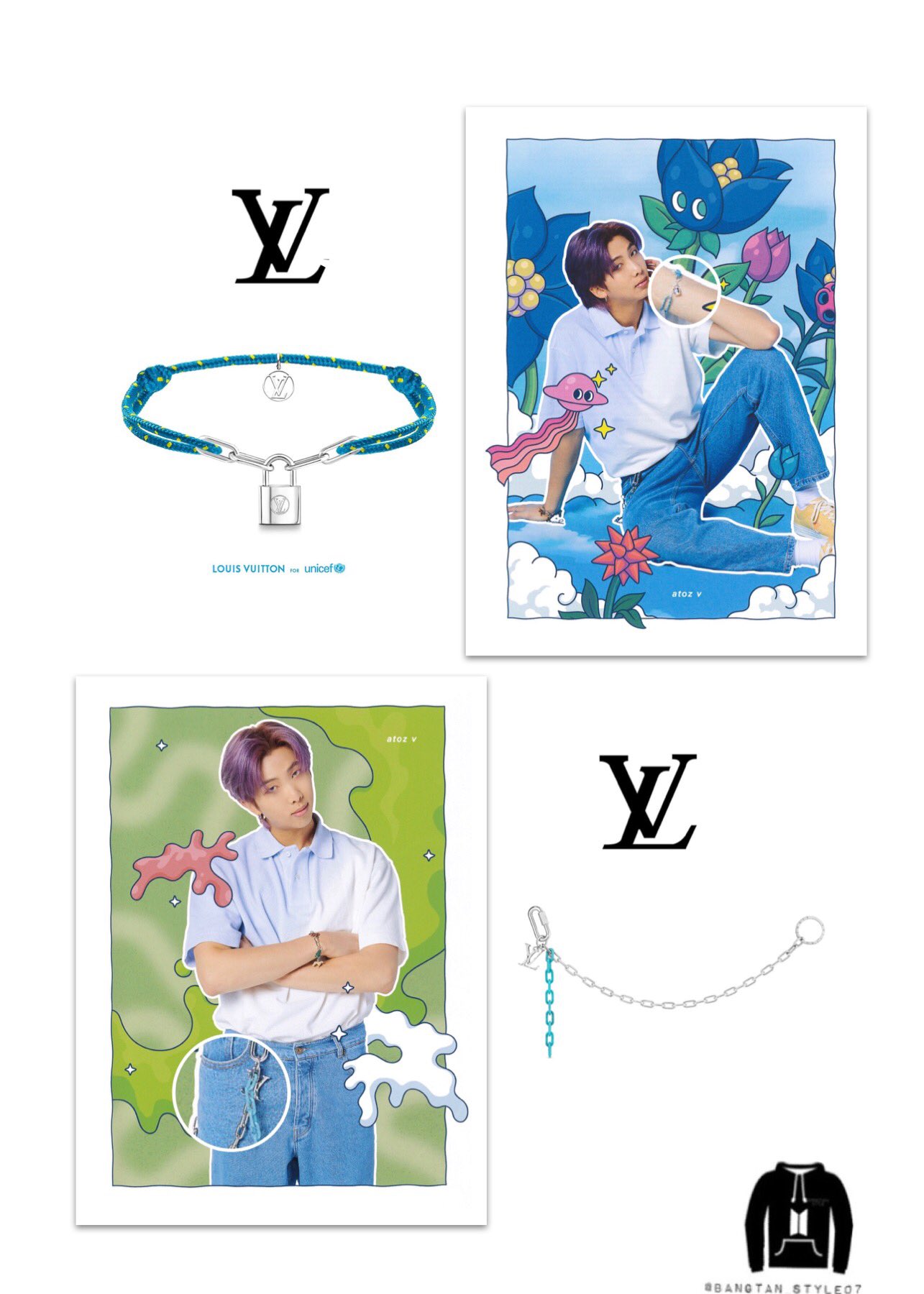 Bangtan Style⁷ (slow) on X: Namseok and their LOUIS VUITTON Accessories.  RM: LV for Unicef Silver Lockit x Virgil Abloh Bracelet ($440) & LV  shape Key Chain Bag Charm ($600). JH: LV