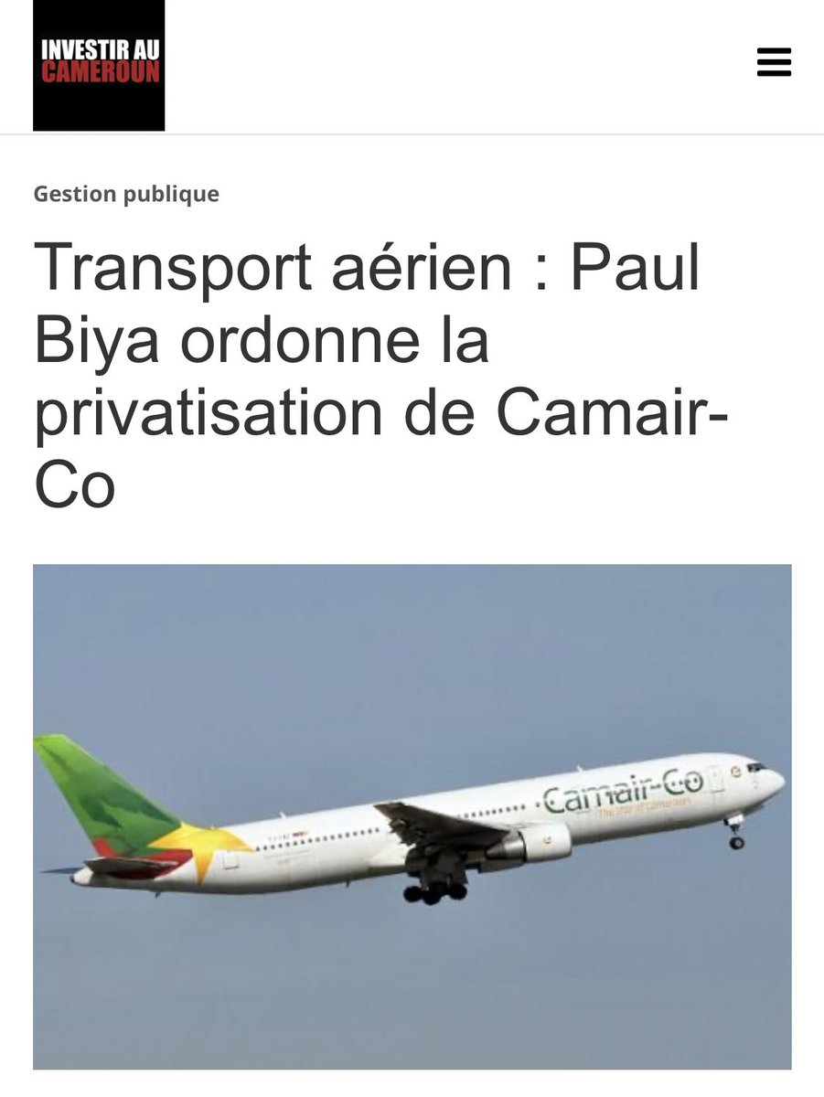 Voodart's tweet photo. Paul Biya ordonne la privatisation de @camairco https://t.co/Lzg7jS3C28 https://t.co/GtrCPkZHtj