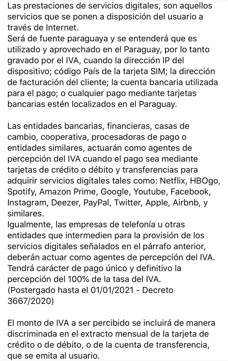 impuestospy's tweet photo. Tratamiento Impositivo - Servicios Digitales 
Ley 6380/19
Art. 81 Numeral 2 - Literal i)
Art. 84 Numeral 5 

Decreto 3107/19
Art. 6 
Art. 31
Art. 33 
https://t.co/NkAVNt71Qv https://t.co/or4QvPxWcz