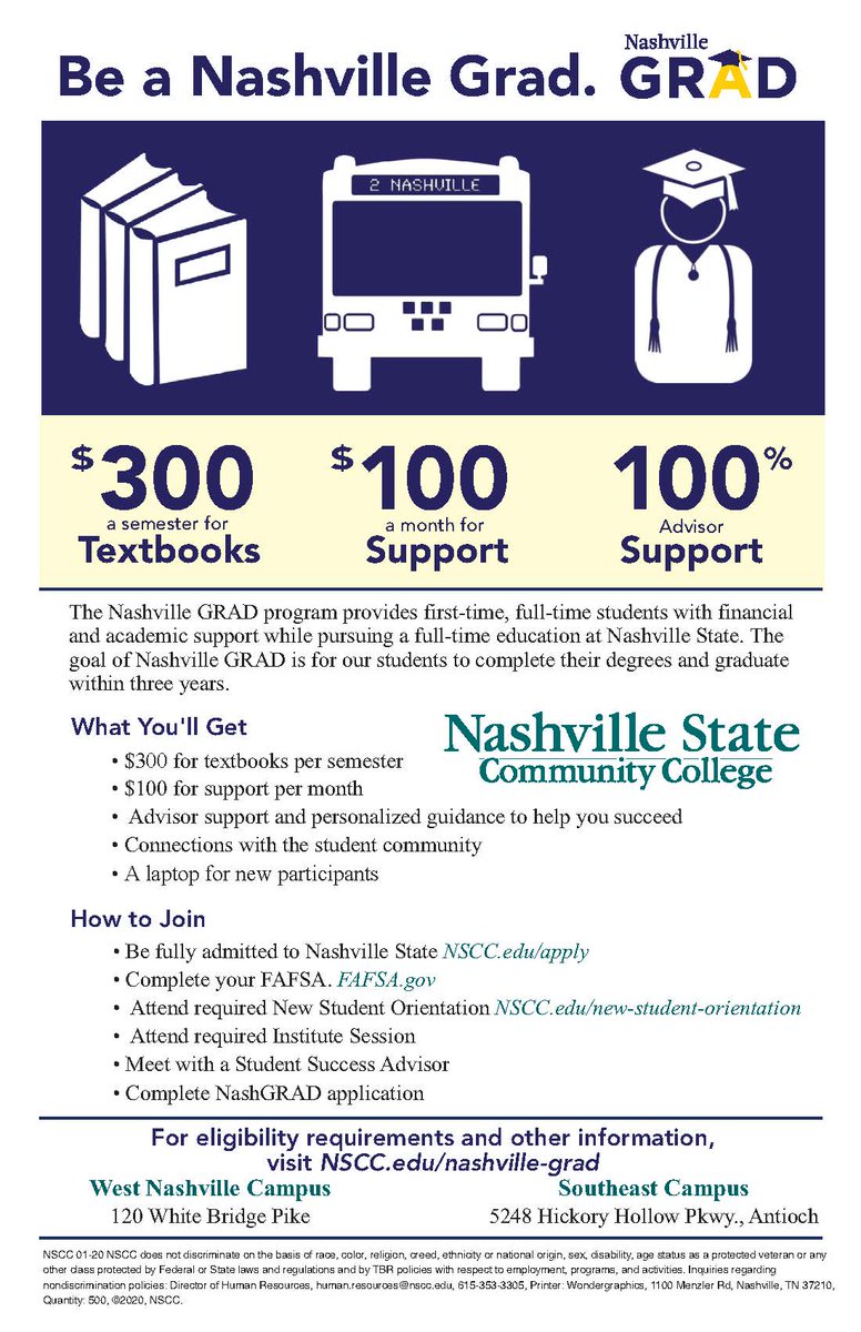 NashvilleState's tweet photo. The Nashville GRAD program provides eligible students with financial and academic support while at Nashville State. You will have the support you need to succeed and complete your degree! Deadline is Aug. 1.
Learn more: https://t.co/zFK9jblz2V https://t.co/jRazu6Elcm