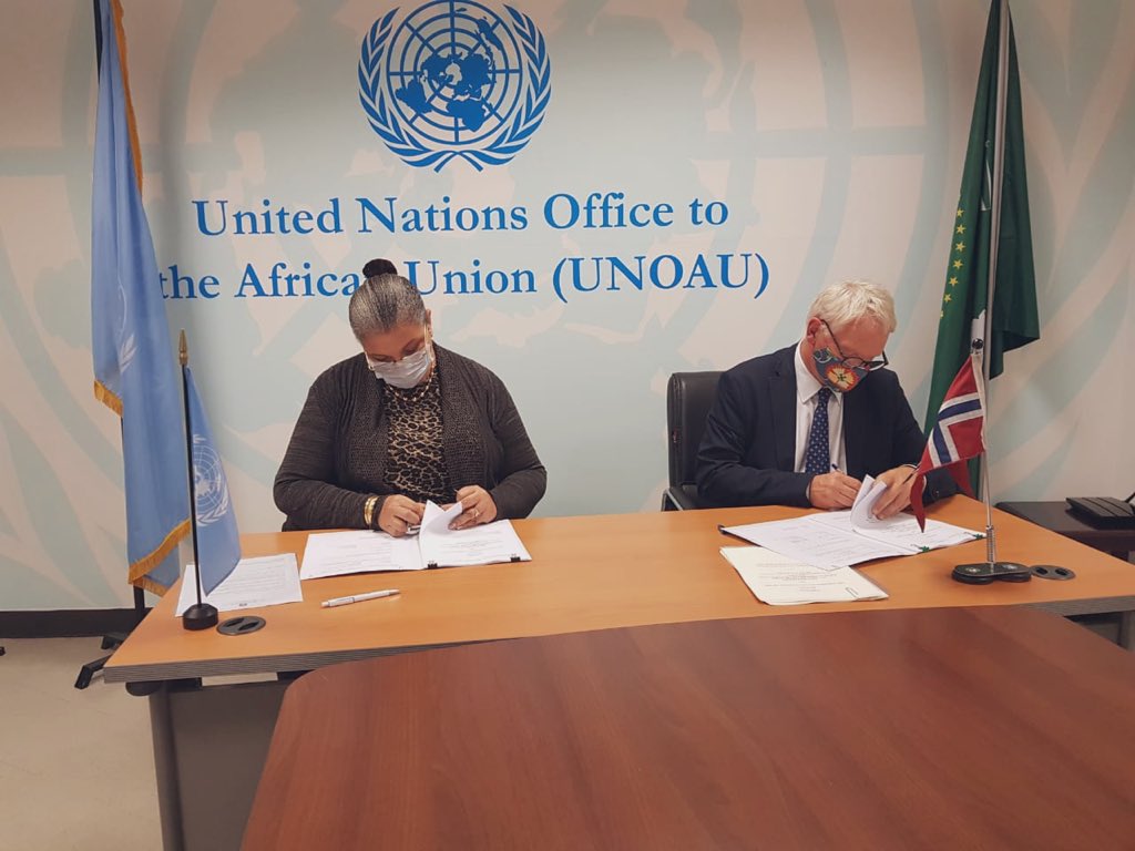 .<a href="/UNOAU_/">UN Office to the African Union - UNOAU</a> has signed a new agreement with the Government of Norway to support the #UN-#AU #partnership in Peace &amp; Security for the period covering Jul 2020 to Dec 2022 🇺🇳🇳🇴🤝