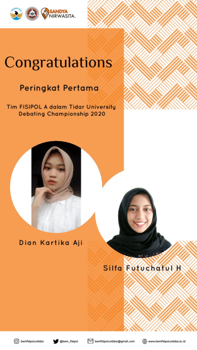 bem_fisipol's tweet photo. Halo, ada kabar gembira nih fren! 

Selamat untuk teman-teman FISIPOL yang sukses memperoleh juara dalam ajang lomba Tidar University Debating Championship 2020 dan Kompetensi Debat Mahasiswa Indonesia Tingkat Universitas 2020. https://t.co/B8bCA0qH7c