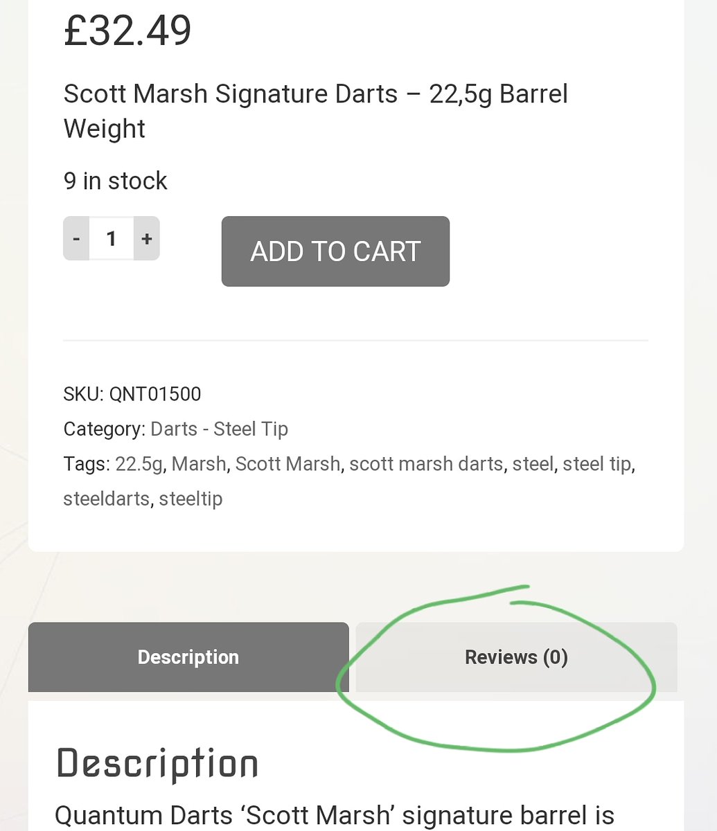 QuantumDartsUK's tweet photo. On each of our products you will find the review tab (circled in green) π― We encourage you to give us your honest feedback about your QD purchases as this can also help others to decide on suitability #qualitydarts ππ€© #lovethedarts #quantumdarts
https://t.co/UZfjq2B3M0 https://t.co/XXiYBZ7hah