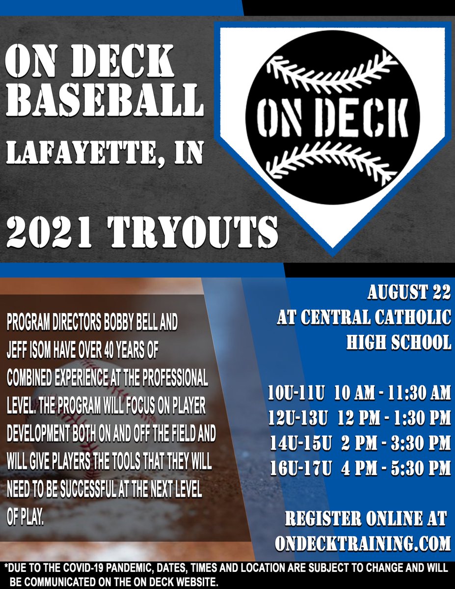 Get Registered!  Bobby Bell and Jeff Isom are running a new travel program through On Deck Training. The organization will focus on development and preparing players to play at the next level. Register at: ondecktraining.com