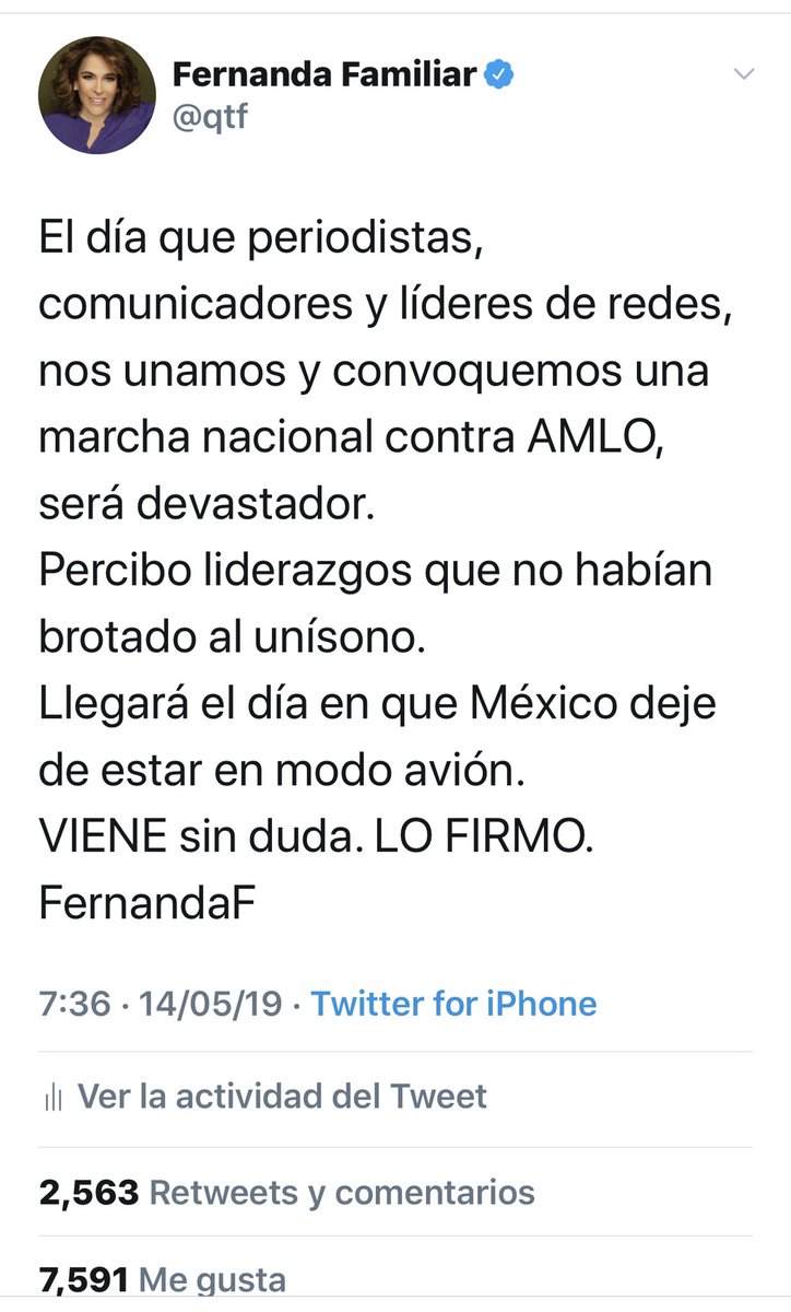 qtf's tweet photo. LO DIJE Y ME LINCHARON:
EL DÍA QUE PERIODISTAS, COMUNICADORES Y LÍDERES EN REDES NOS UNAMOS ¡AMLO VA A TEMBLAR! ... 
LLEGÓ EL DÍA en que el poder de la palabra y la inteligencia estará primero que el insulto, la rabia y la necedad. NO SEÑOR, YA BASTA.
@lopezobrador_ 
FernandaF https://t.co/xLaxDhX2Yp