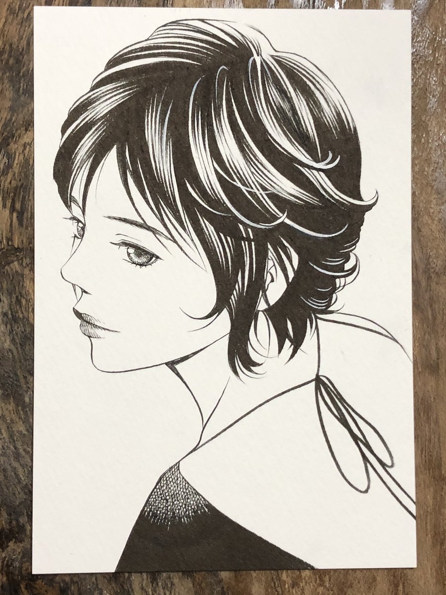 今日はショートヘアの女性を描きました。それでは皆さんおやすみなさい? 