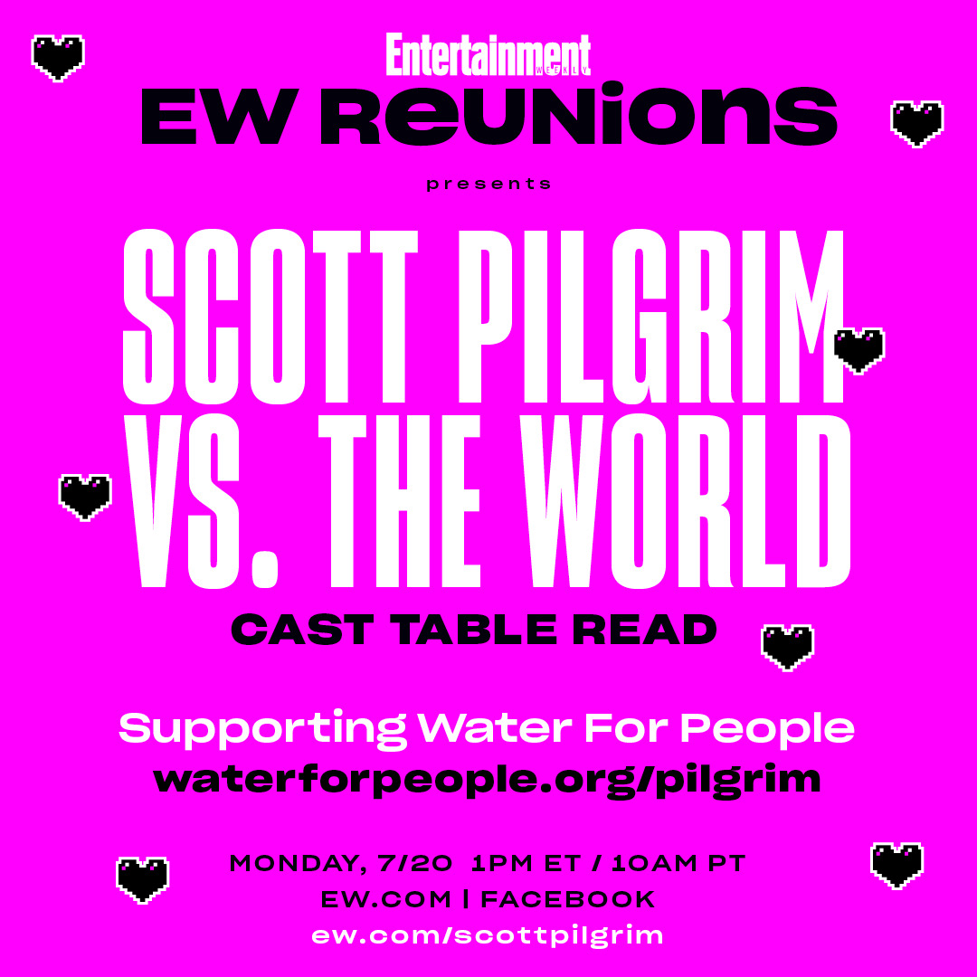 edgarwright's tweet photo. Monday July 20 at 1pm EST, join me &amp; damn near the full cast for the @EW 10th anniversary virtual read of SCOTT PILGRIM VS THE WORLD in support of @waterforpeople, bringing cleaner and safer water to areas in need worldwide. Visit https://t.co/oQIKGRYfE4 to donate and learn more! https://t.co/WmTh6DCjkv