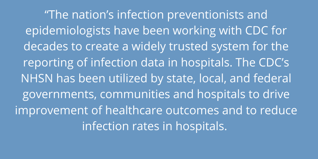 APIC's tweet photo. “APIC is very concerned about the recent announcement that hospitals will no longer be reporting COVID-19 data to @CDCgov 's NHSN and instead will be required to send data to the @HHSGov on a daily basis..." Read more of APIC's statement: 

https://t.co/lrQkZqp3lO https://t.co/3jXwUj8qXE