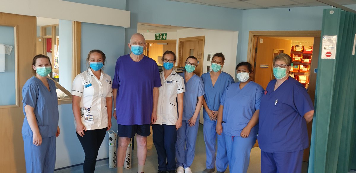UHDTherapies's tweet photo. Amazing to welcome back patient Greg Wain to our critical care unit today to thank some of the nurses, doctors and therapists who helped him back to recovery after battling Covid-19. Greg is completing his hospital rehab on Portland Ward and aiming to go home next week. https://t.co/FjQgKiODeI
