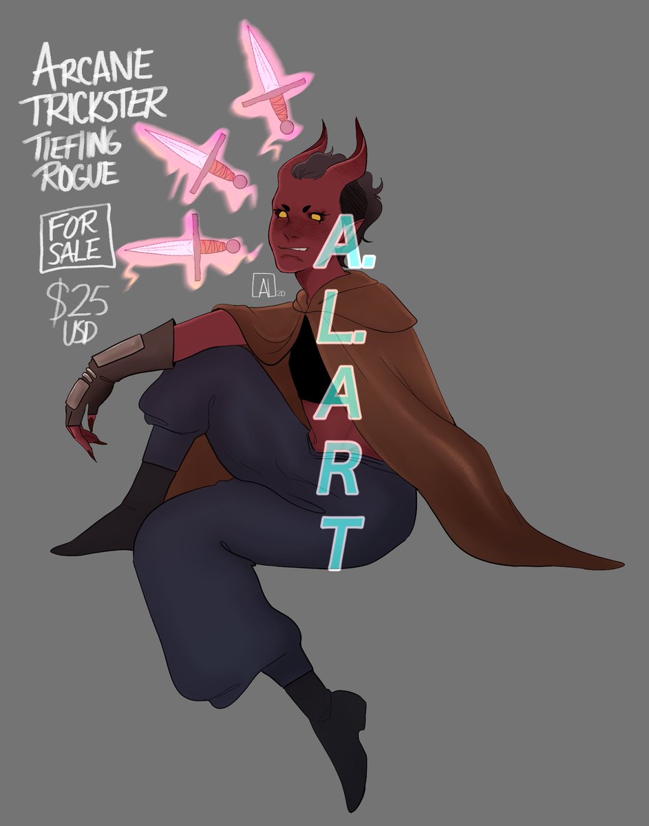 voiidtext's tweet image. Second adoptable! Tiefling arcane trickster rogue. You can change whatever you want, I’ve been referring to them as Knives in my head but hey do whatever! Link to carrd in bio ❤️

#dndadoptable #adoptable #adopt #adoptables