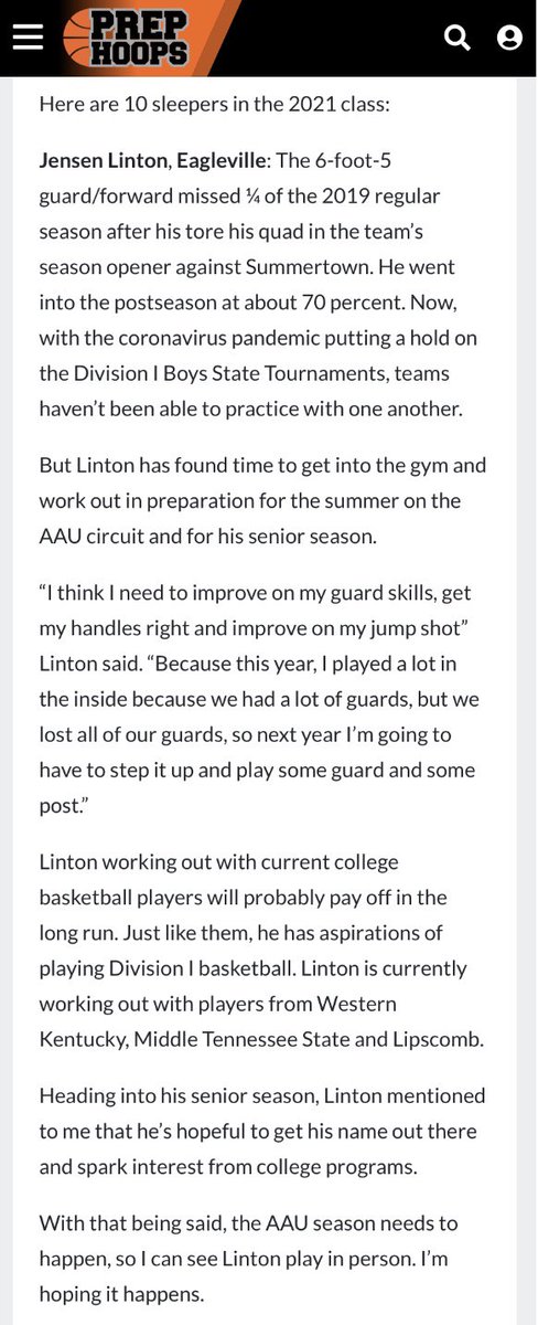 tigers950's tweet photo. #TNTIGERS 2021 6’5 @JensenLinton (@EaglevilleB) made his Tiger debut at the #HoopSeenTipOff. @CourtneyHoops90 lists Jensen as a 2021 sleeper. Big things ahead for this talented young man. https://t.co/bA35z3C6im