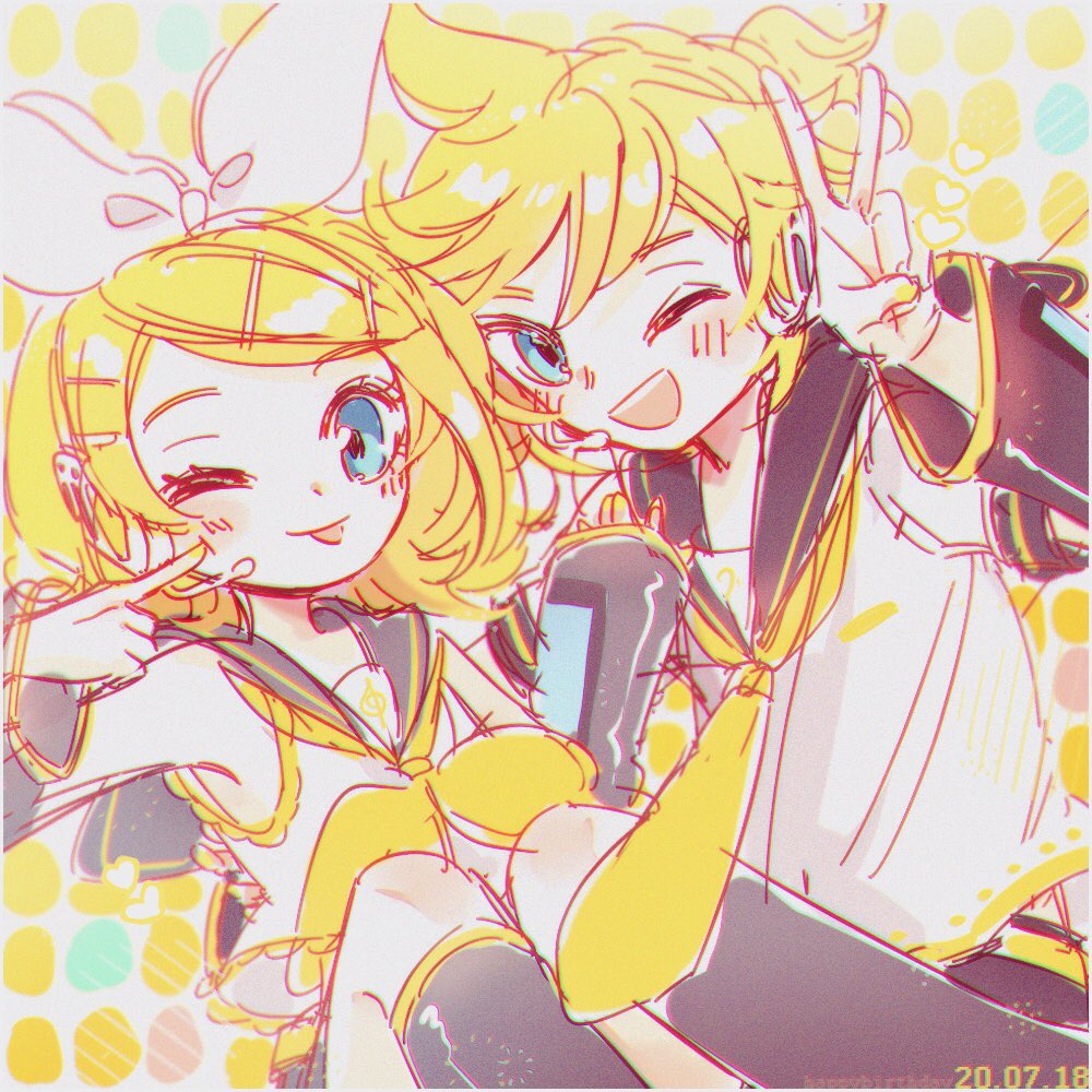 鏡音レン ,鏡音リン 「鏡音Act2お誕生日!おめでとう〜〜〜#鏡音リン #鏡音レン 」|🍌ᴍᴇʀᴜʀɪɴ🍊のイラスト