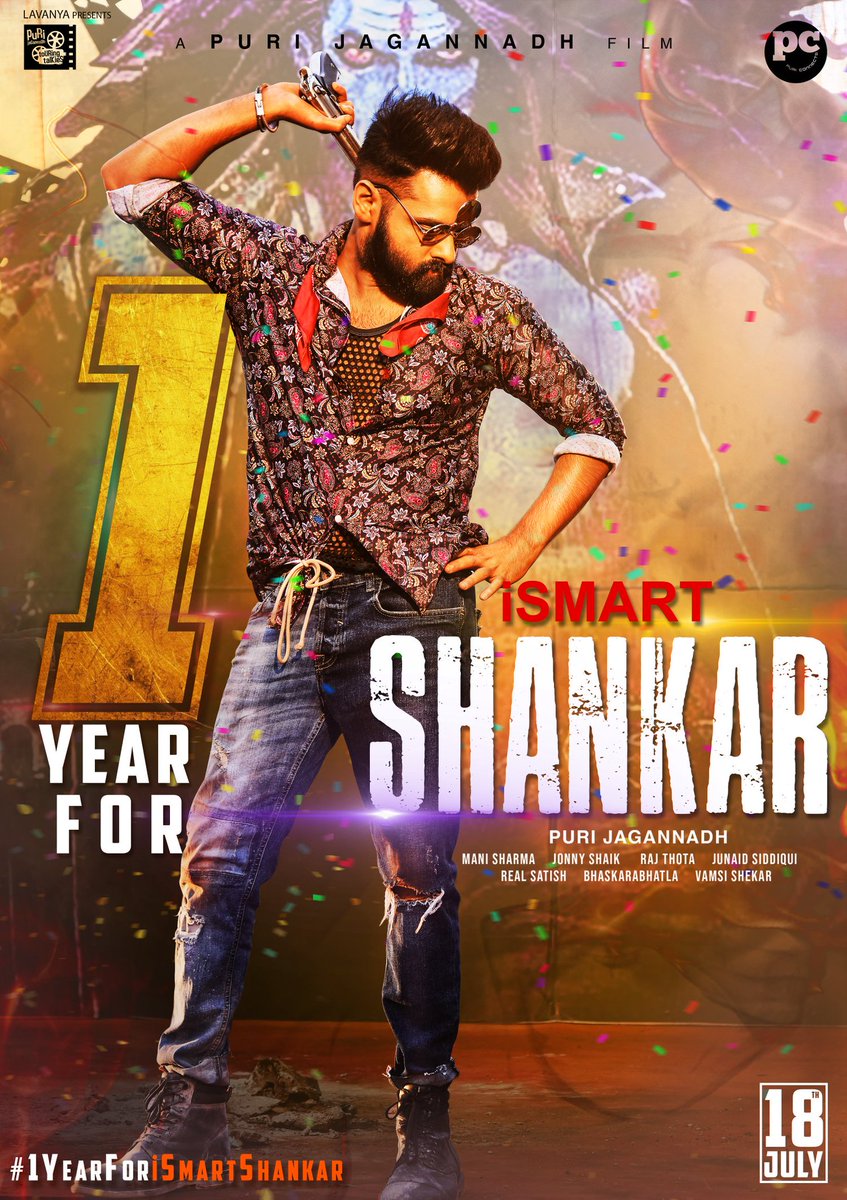 Energetic Combo 💥 @purijagan & Ustaad @ramsayz iSMART double blockbuster hit #iSmartShankar 1st anniversary

#1YearforiSmartShankar 

@Charmmeofficial @ActorSatyaDev 
@AgerwalNidhhi @NabhaNatesh @IamVishuReddy @PuriConnects #ManiSharma #PCfilm