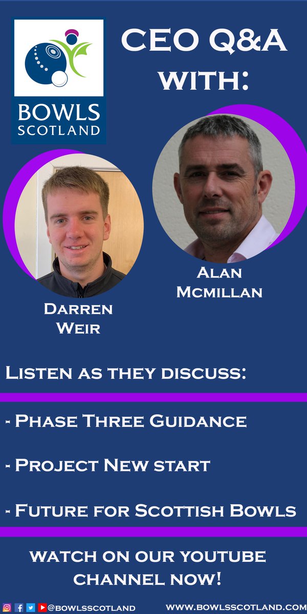 Our Communications Officer Darren Weir has hosted another Q&amp;A session with Bowls Scotland CEO Alan McMillan to discuss the current landscape of Scottish bowls and the launch of ‘Project New Start’.

To watch the video, please click on the link here - youtube.com/watch?v=bmA7zv…