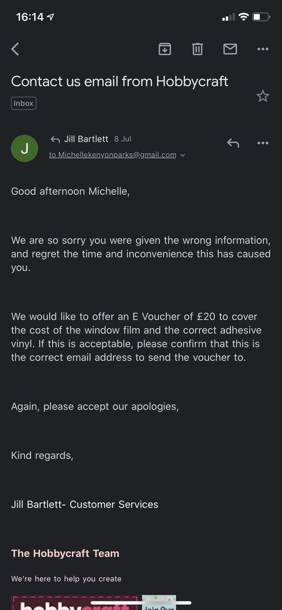 MichelleParks01's tweet photo. @Hobbycraft disgusting customer service was offered this by customer service and after 12 days of chasing it I’ve now been told they won’t honour the gesture of goodwill. Customer service at its absolute worst because they’ve made an error https://t.co/Pf0g9kM39Y