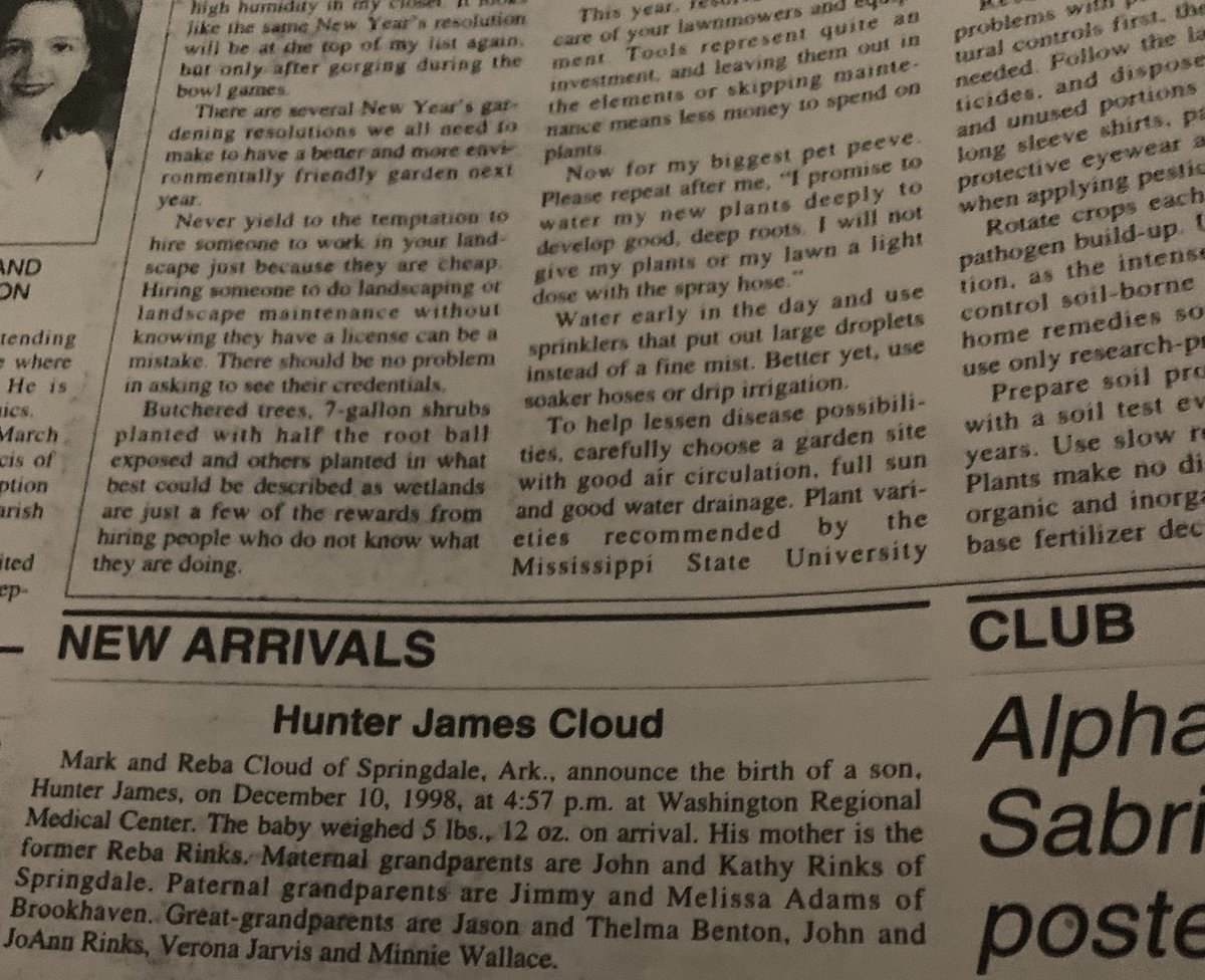 Hunterjcloud's tweet photo. Well found my birth announcement in The Daily Leader #OleBrook https://t.co/nq1GKVR2oz